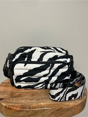 Think Royln Nylon Quilted Cargo Crossbody in Zebra Print